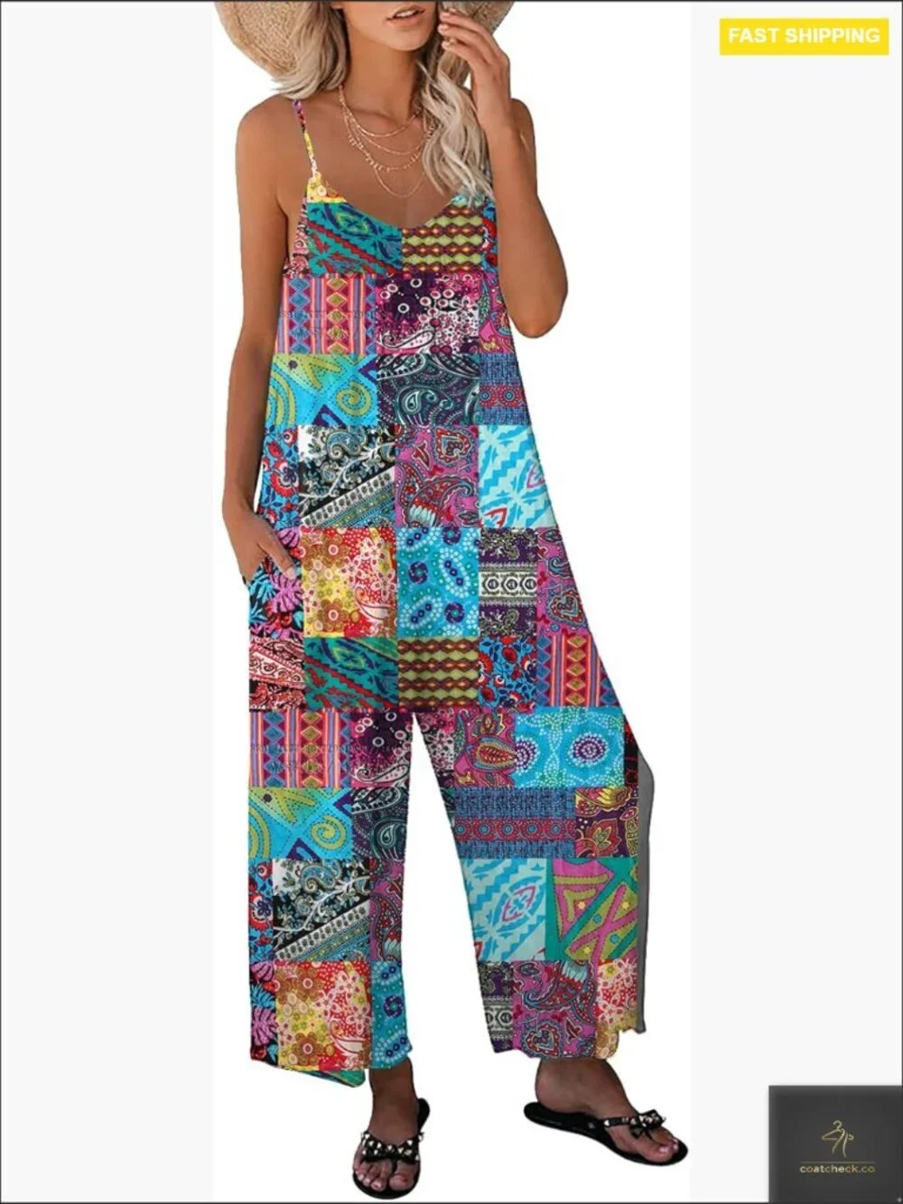 Bohemian Sleeveless Jumpsuit Wide Leg Romper Loose Fit Rayon Summer Casual